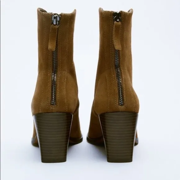 ZARA SPLIT SUEDE HEELED COWBOY ANKLE BOOTS