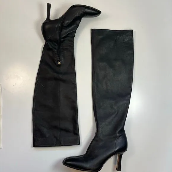 Zara Square Toe Over the Knee High Heeled Leather Boots EU 40 / US 9