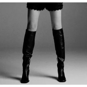 Zara Square Toe Over the Knee High Heeled Leather Boots EU 40 / US 9