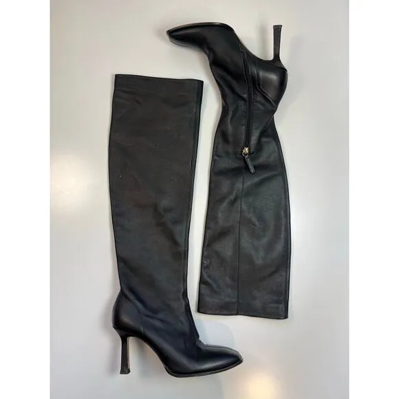 Zara Square Toe Over the Knee High Heeled Leather Boots EU 40 / US 9