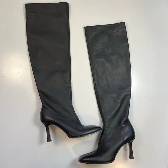 Zara Square Toe Over the Knee High Heeled Leather Boots EU 40 / US 9