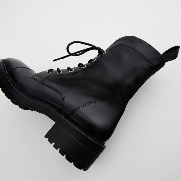 ZARA STUDDED LOW-HEELED LEATHER ANKLE BOOTS
