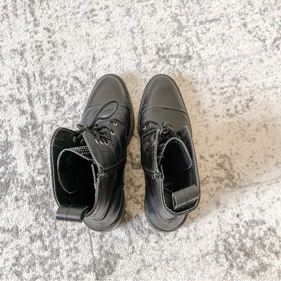 ZARA STUDDED LOW-HEELED LEATHER ANKLE BOOTS