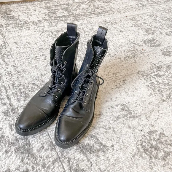 ZARA STUDDED LOW-HEELED LEATHER ANKLE BOOTS