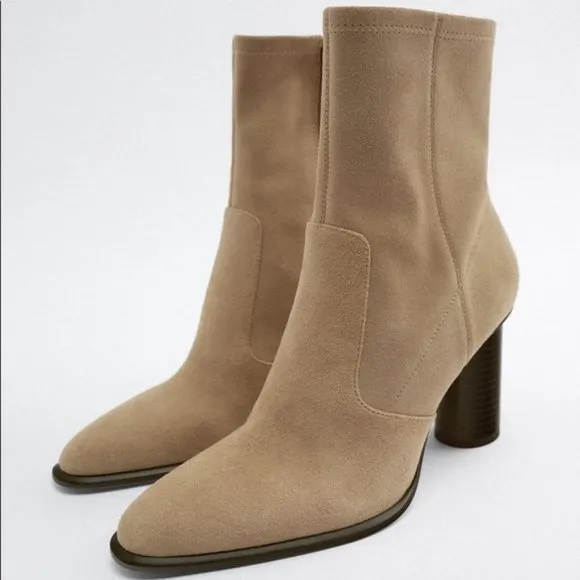 ZARA SUEDE HEELED ANKLE BOOTS