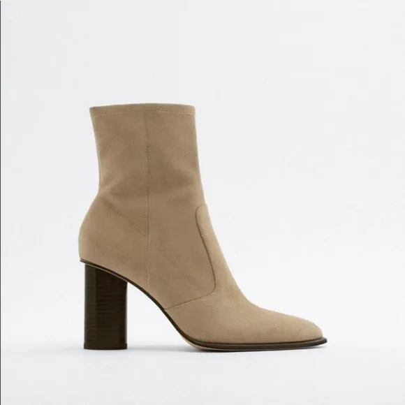ZARA SUEDE HEELED ANKLE BOOTS