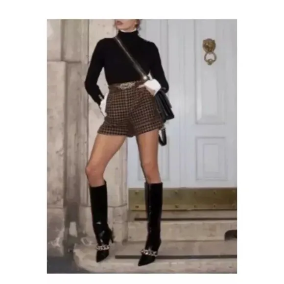 Zara Sz 39 8 8.5 Black Heeled Leather Knee High tall Boots With Chain