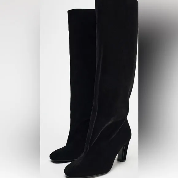 ZARA VELVET LOOK HEELED BOOTS
