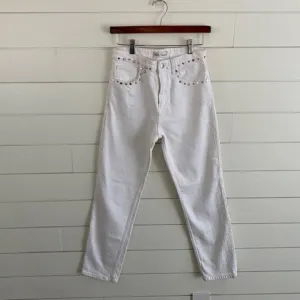 Zara White cotton studded jeans. High Rise and cropped leg. Wmns Size 4