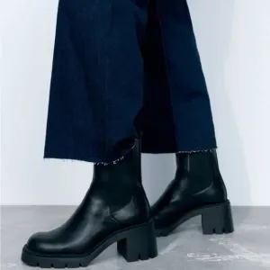 Zara Wide Heeled Ankle Boots Lug Soles Black