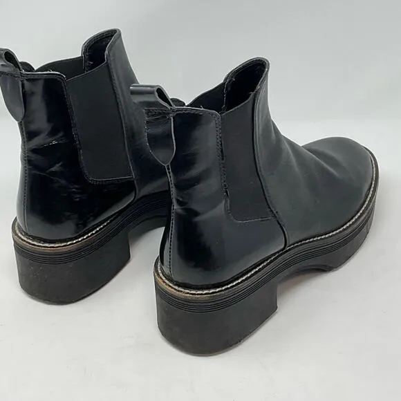 Zara Wide Heeled Ankle Boots Lug Soles Black