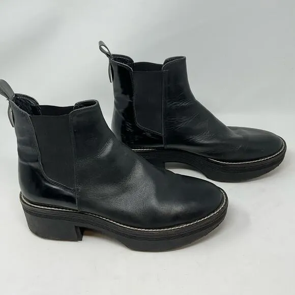 Zara Wide Heeled Ankle Boots Lug Soles Black