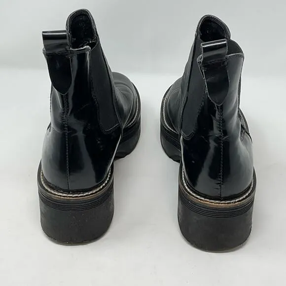 Zara Wide Heeled Ankle Boots Lug Soles Black