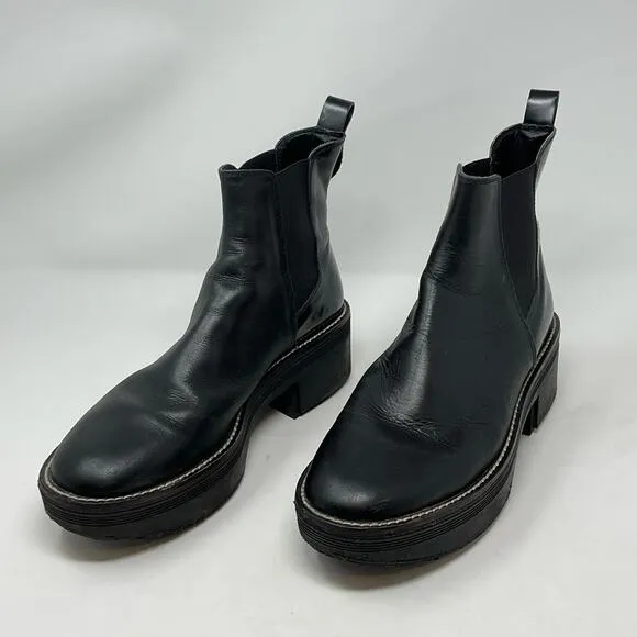 Zara Wide Heeled Ankle Boots Lug Soles Black