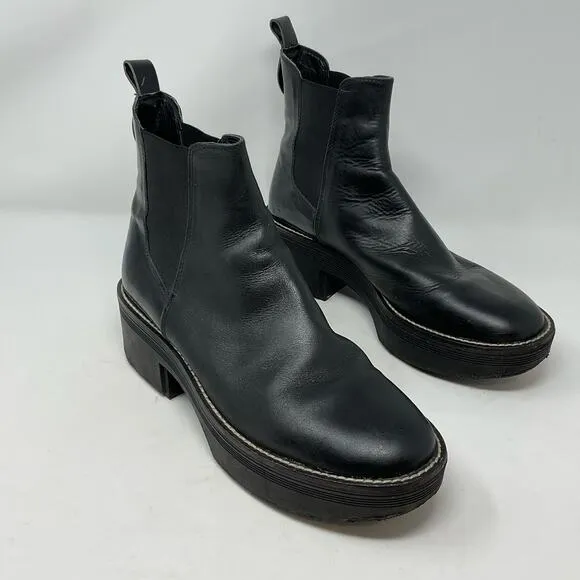 Zara Wide Heeled Ankle Boots Lug Soles Black