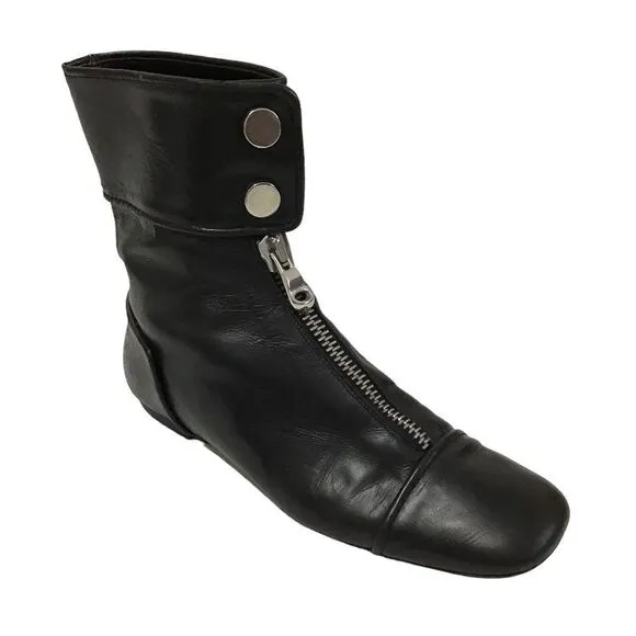 Zara Woman Black Studio Flat Ankle Zip Boots Size 39