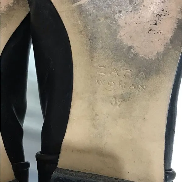 Zara Woman Black Studio Flat Ankle Zip Boots Size 39
