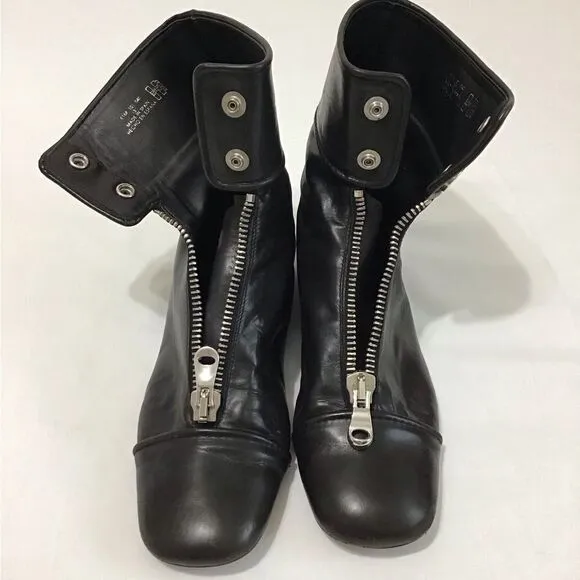 Zara Woman Black Studio Flat Ankle Zip Boots Size 39