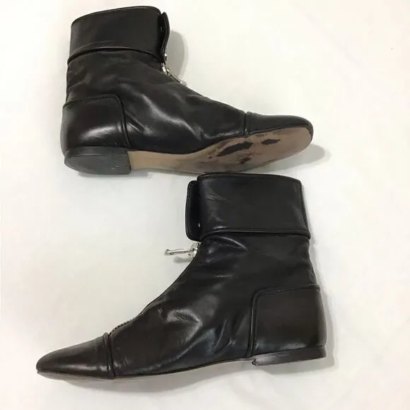 Zara Woman Black Studio Flat Ankle Zip Boots Size 39