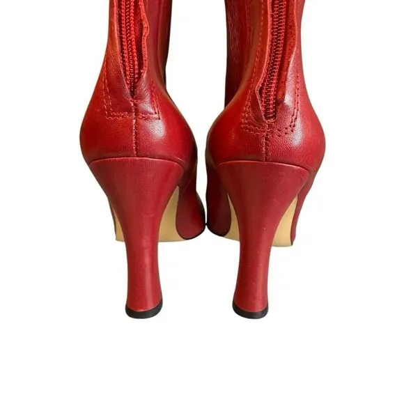 Zara Red REAL Leather High Heel Square toe Boots EU 38 / US 7.5