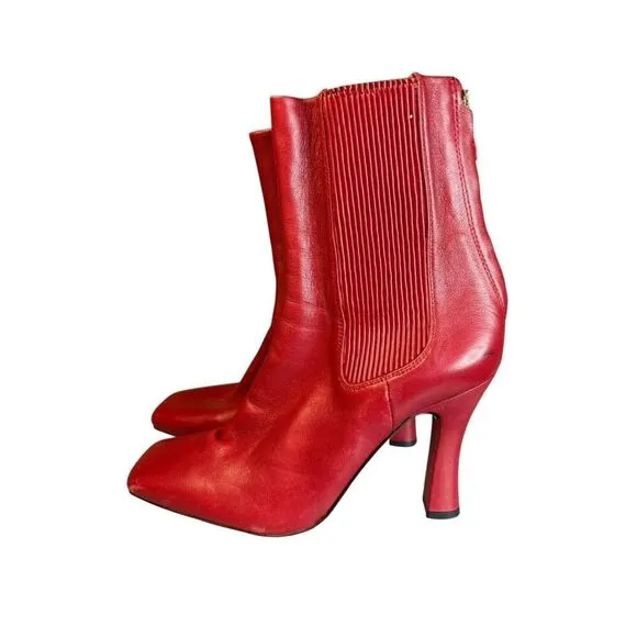 Zara Red REAL Leather High Heel Square toe Boots EU 38 / US 7.5