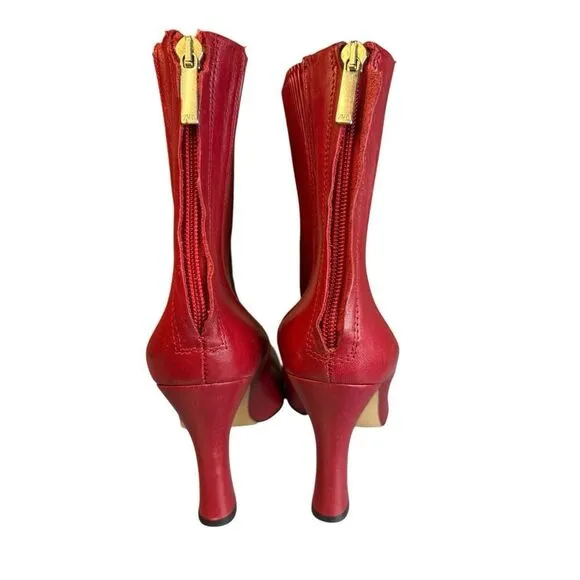 Zara Red REAL Leather High Heel Square toe Boots EU 38 / US 7.5