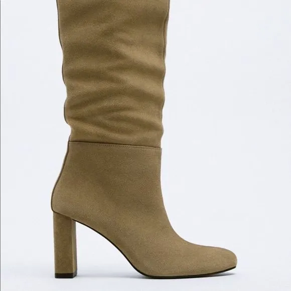 ZARA SPLIT SUEDE HEELED BOOTS