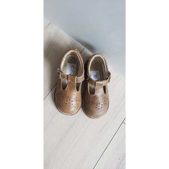 Zimmerman T Strap Shoes Baby Girls 6 Starry Knight Flora Brown Leather Hard Sole