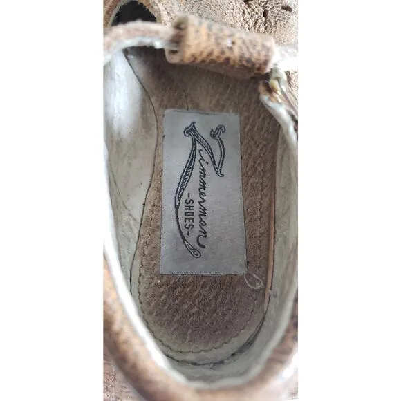 Zimmerman T Strap Shoes Baby Girls 6 Starry Knight Flora Brown Leather Hard Sole